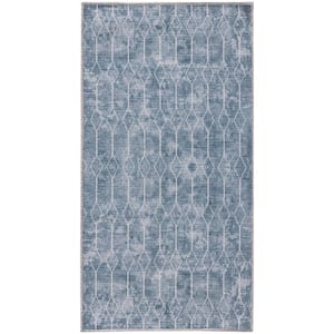 Blue Grey Doormat 2 ft. x 4 ft. Geometric Contemporary Machine Washable Series 1 Area Rug