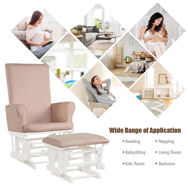 Costway Pink Baby Nursery Relax Rocker Rocking Chair Glider and Ottoman Set Bench with Cushion GHMHSKU00971 The Home Depot