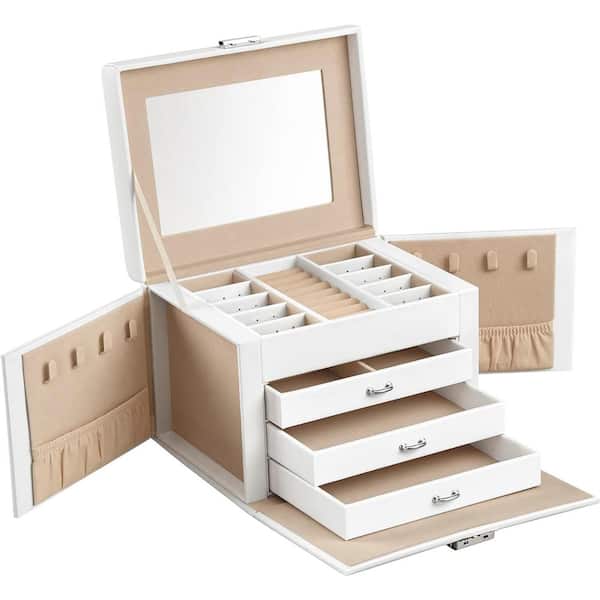 SONGMICS 4-Tier Lockable Jewelry Organizer with Handle, White