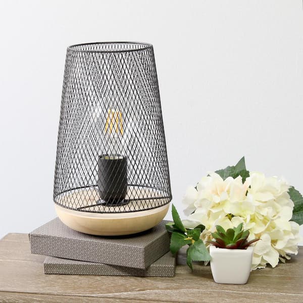 9 in. Black Wired Mesh Uplight Table Lamp