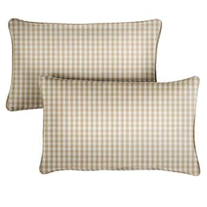 SORRA HOME Beige White Check Rectangular Outdoor Corded Lumbar