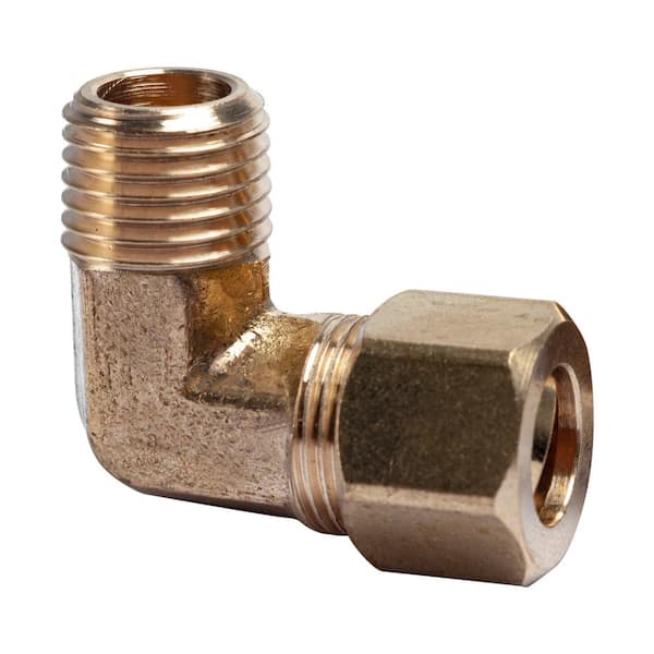 LTWFITTING 3/8 in. O.D. x 1/4 in. MIP Brass Compression 90-Degree Elbow Fitting (5-Pack)