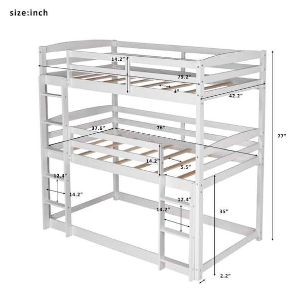 Harper Bright Designs White Twin Size Triple Wood Bunk Bed Smaak The Home Depot