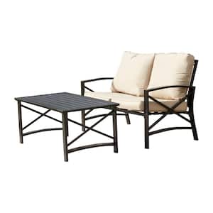 2-Piece Metal Patio Deep Seating Set with Beige Cushions
