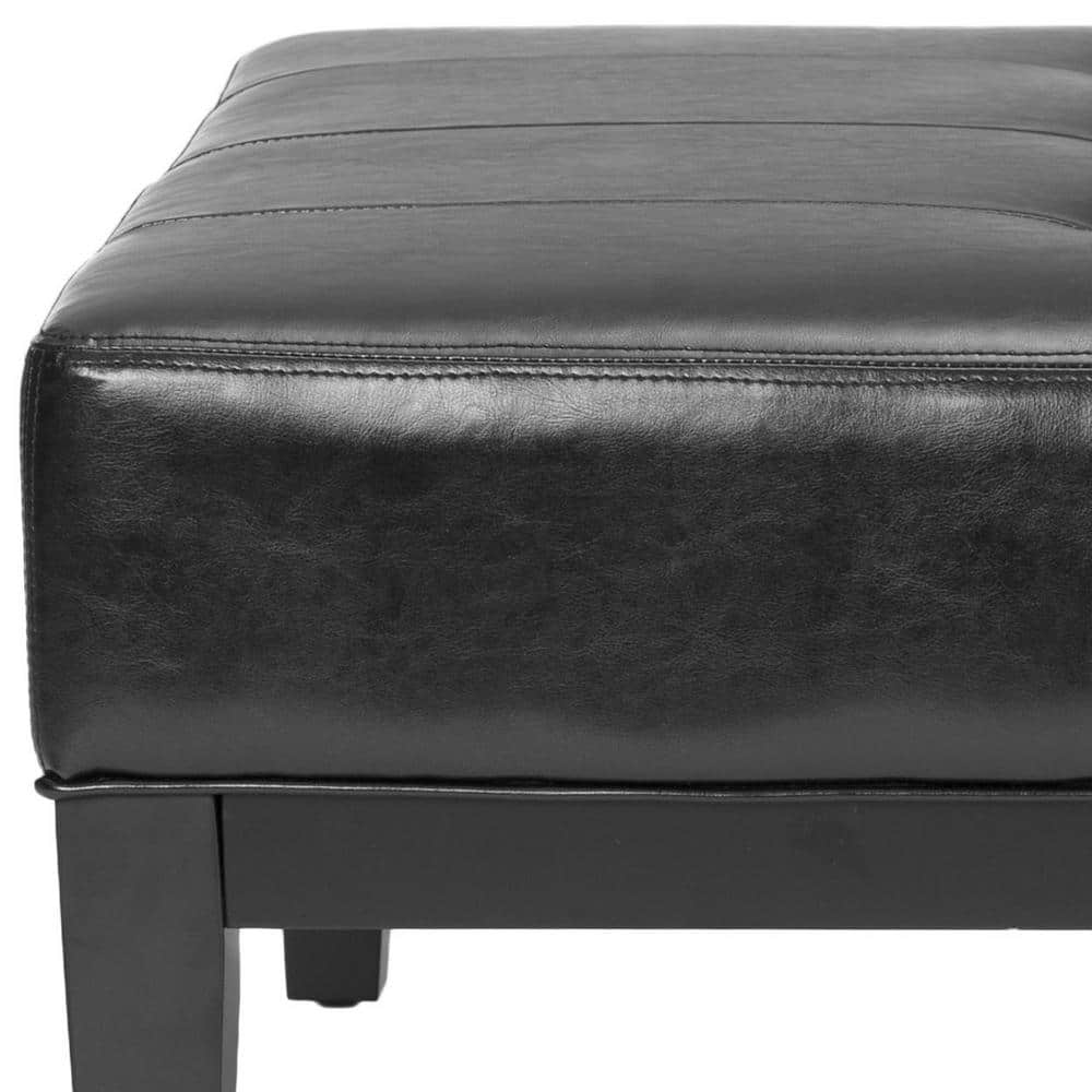 Transitional Black Tufted Cocktail Ottoman with Birch Wood Legs