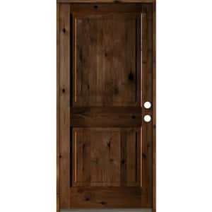 36 in. x 80 in. Rustic Knotty Alder Square Top Provincial Stain Left-Hand Inswing Wood Single Prehung Front Door