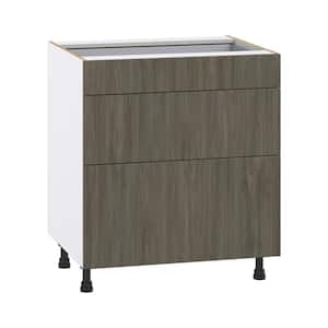 Medora Textured 30 in. W x 34.5 in. H x 24 in. D in Slab Walnut Assembled Base Kitchen Cabinet with 3 Drawers
