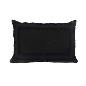 Modern Black Tufted Solid Soft Poly-Fill 24 in. x 16 in. Lumbar Throw Pillow