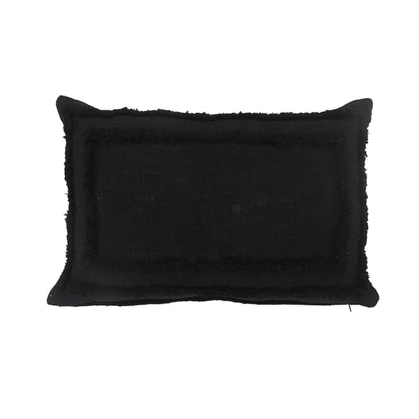 LR Home Modern Black Tufted Solid Soft Poly-Fill 24 in. x 16 in. Lumbar Throw Pillow