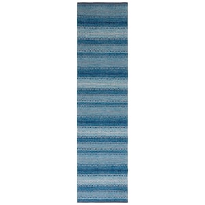 Kilim Grey/Blue 2 ft. x 9 ft. Striped Gradient Runner Rug