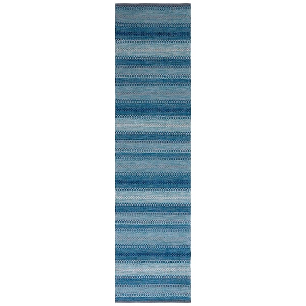Kilim Grey/Blue 2 ft. x 9 ft. Striped Gradient Runner Rug
