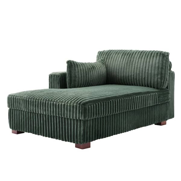 Modern Left Arm Facing Green Faux Rabbit Fur Polyester Upholstered Sectional Chaise Lounge with Wood Frame