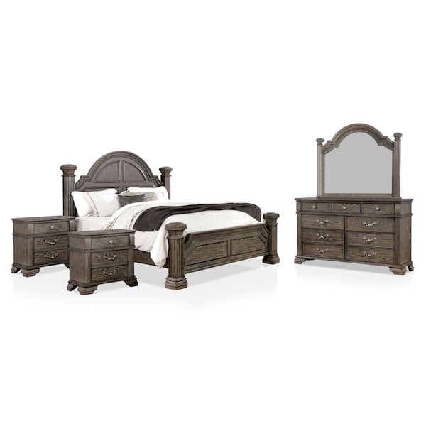 Furniture of America Erminia 5-Piece Gray Wood Frame California King Bedroom Set