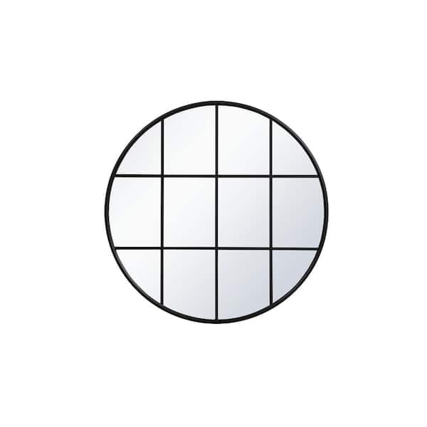 Unbranded Timeless Home 41.75 in. W x 41.75 in. H x Midcentury Modern Windowpane Metal Round Black Mirror