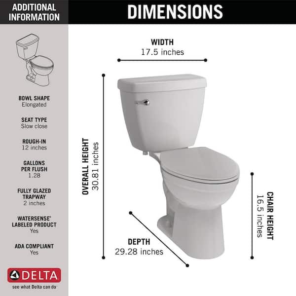 Delta - Foundations 2-Piece 1.28 GPF Single Flush Elongated Toilet in White
