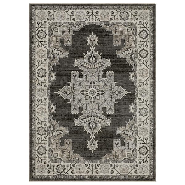 AVERLEY HOME Channing Gray/Beige 8 ft. x 11 ft. Distressed Oriental Medallion Polyester Fringe Edge Indoor Area Rug