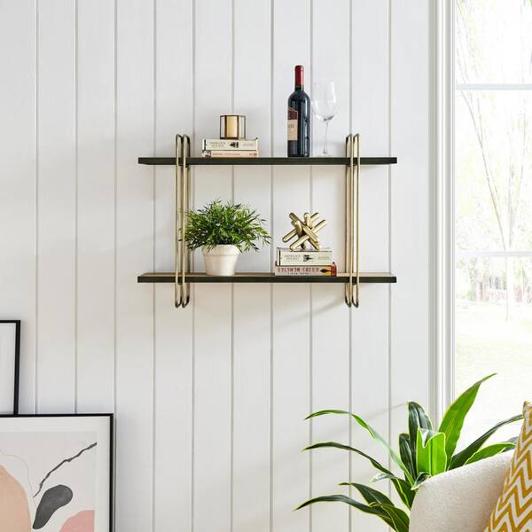 DANYA B 2-Tier Warm Gold and Washed Oak Brown Metal Hanging 