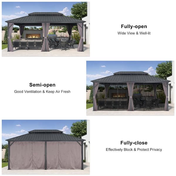 PURPLE LEAF 12 ft. x 18 ft. Gray Aluminum Hardtop Gazebo Canopy