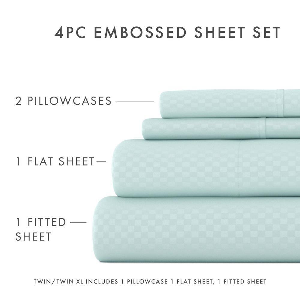 Aqua Twin Microfiber Deep Pocket Checkered Sheet Set