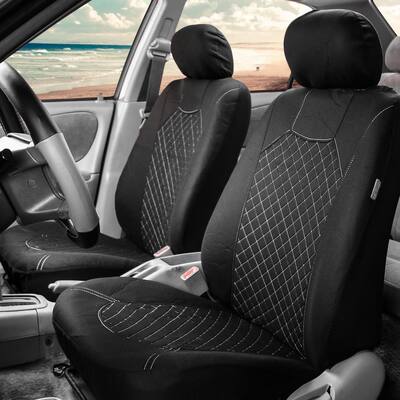 Fabric 47 in. x 23 in. x 1 in. Ornate Diamond Stitching Half Set Front Car Seat Covers