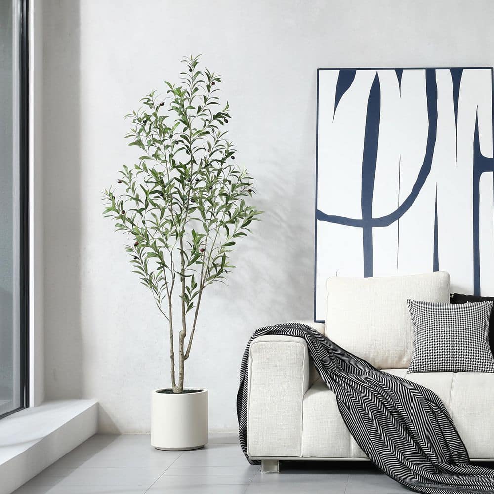 オリーブ様 DR.Planzen 6 ft. Artificial Olive Tree with White Planter, Large