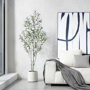 6 ft. Artificial Olive Tree with White Planter, Large Faux Olive Silk Tree for Indoor Home Decor and Housewarming Gift
