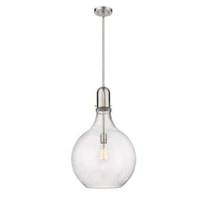 Amherst 1-Light Brushed Satin Nickel Shaded Pendant Light with Seedy Glass Shade