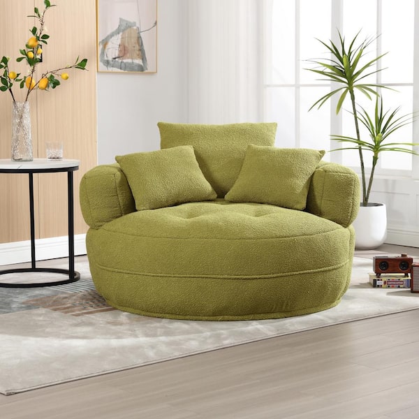 HOMEFUN Modern Olive Green Chenille Upholstered Barrel Accent Chair With Pillows
