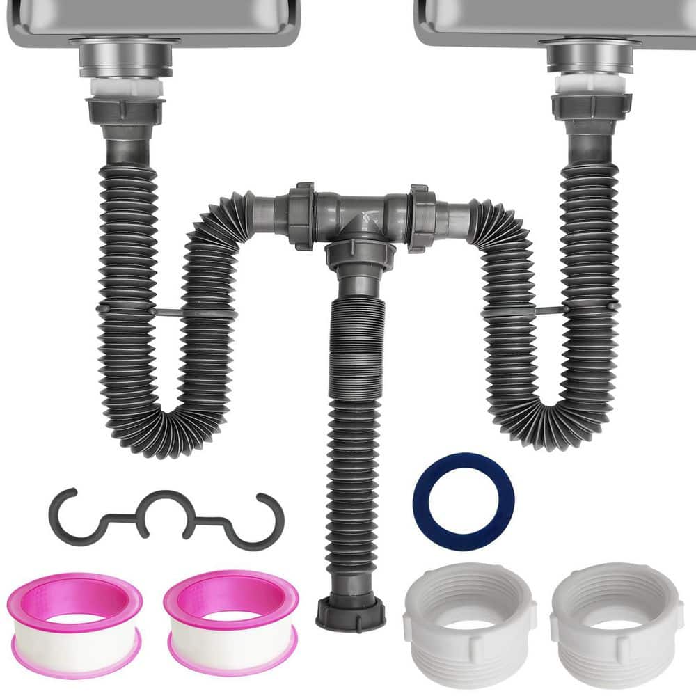 8.7 in. to 27.56 in. H x 1.5 in. W x 1.5 in. D Flexible Expandable Double P-Trap Kit with Sealing Ring, Tape and Tubing price history on PriceWatchPro