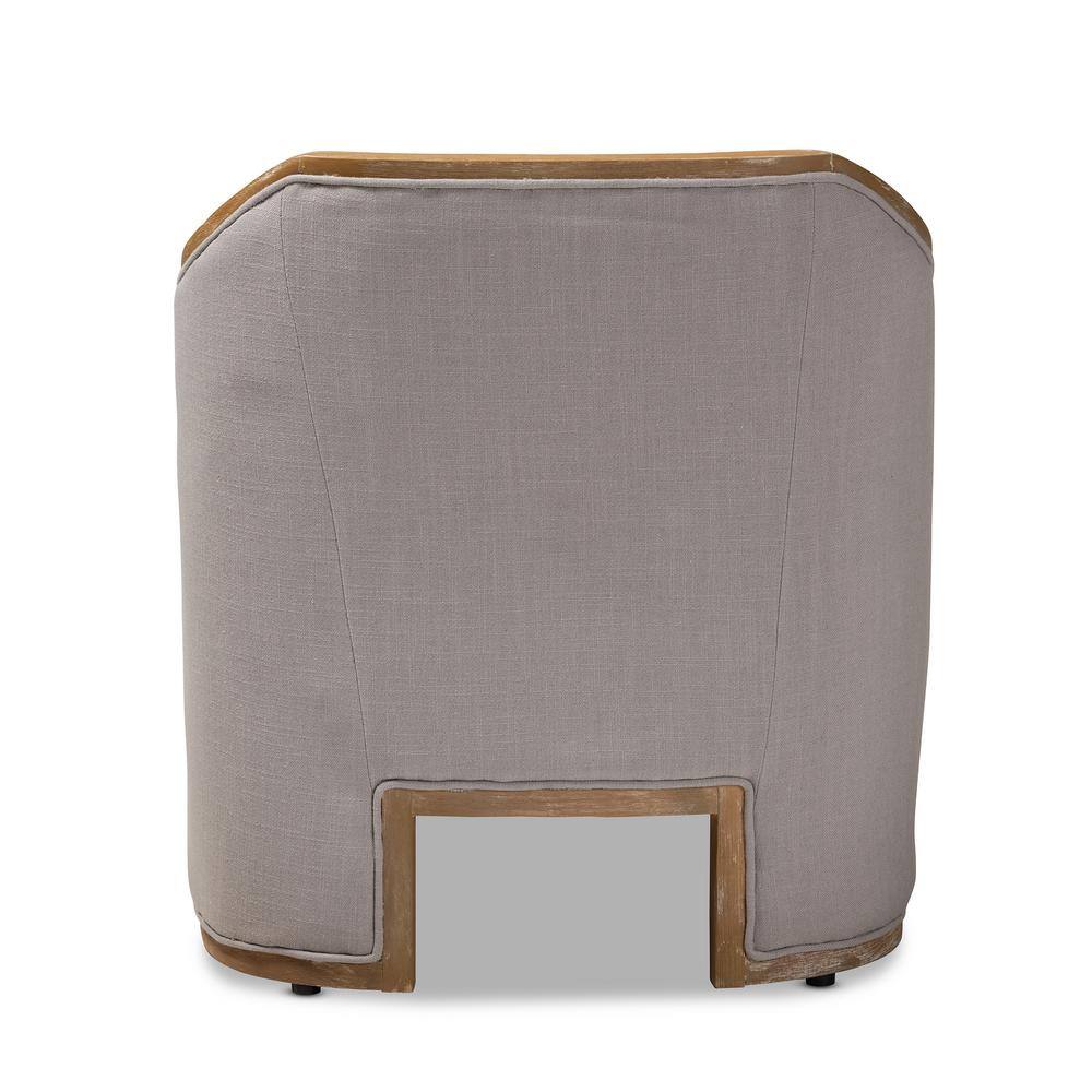 Beige Linen and Oak Barrel Accent Chair