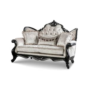 Raya 70.5 in. Black Floral Fabric 2-Seater Loveseat with Wingback