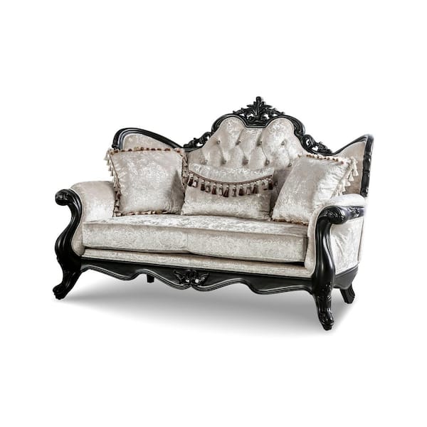 Furniture of America Raya 70.5 in. Black Floral Fabric 2-Seater Loveseat with Wingback