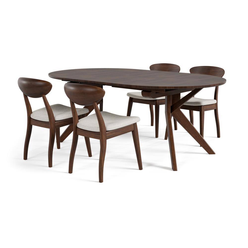 Shelun V 5-Piece Oval Rich Walnut Wood Top Dining Table Set with Twin Extendable Center Leaf (Seats 4)