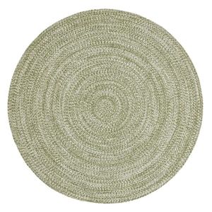 Braided Green-White 4 ft. Round Reversible Transitional Polypropylene Indoor/Outdoor Area Rug