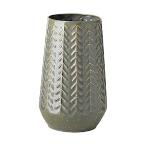 Gemma III Ceramic Glossy Green/Gray Chevron Vase