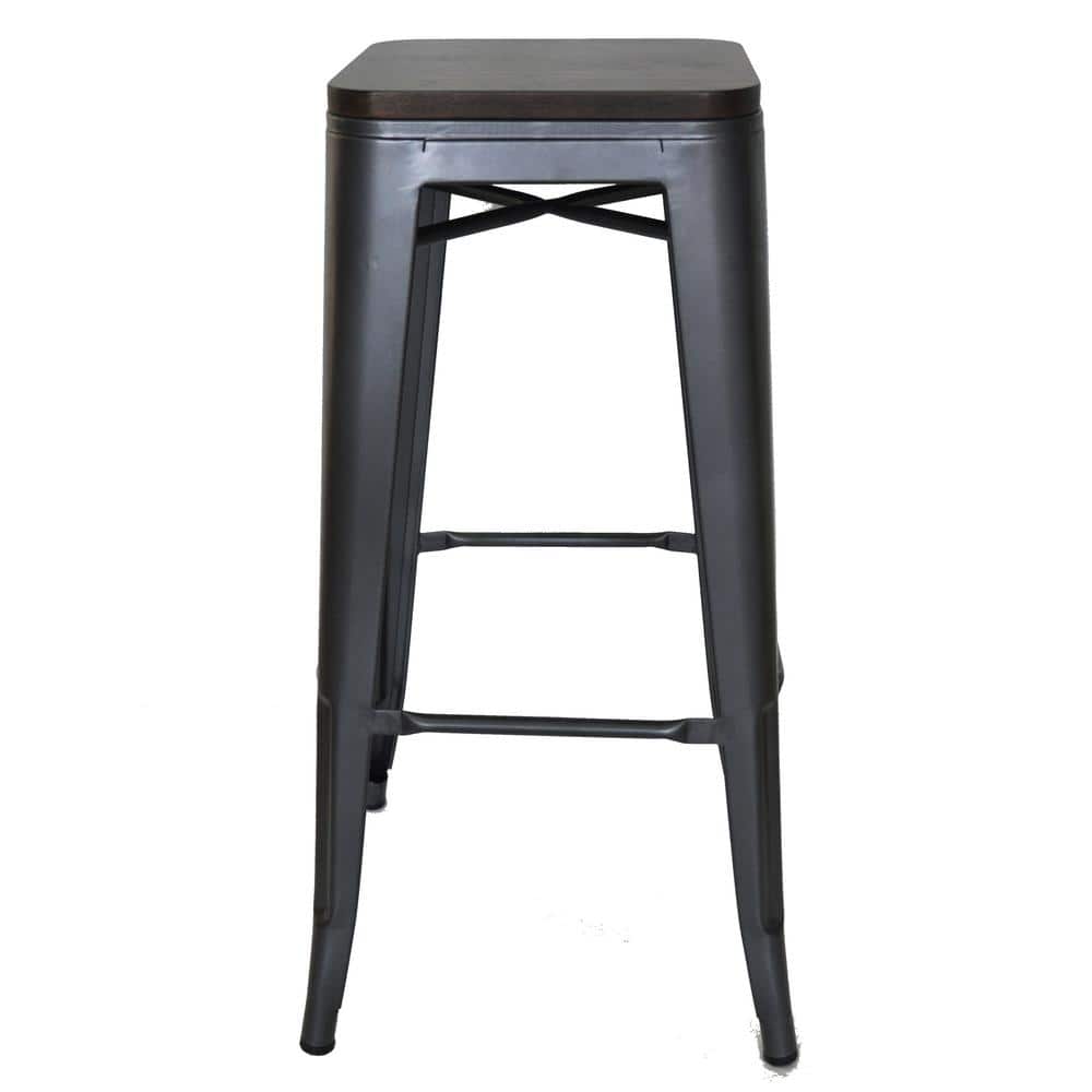 29 in. H Gray Metal Stool with Wooden Top