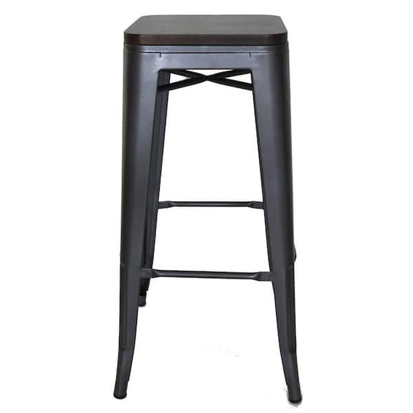 Unbranded 29 in. H Gray Metal Stool with Wooden Top