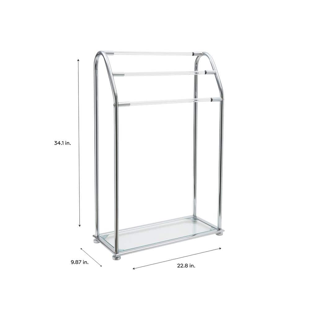 Chrome and Acrylic Freestanding 3-Bar Towel Rack with Shelf