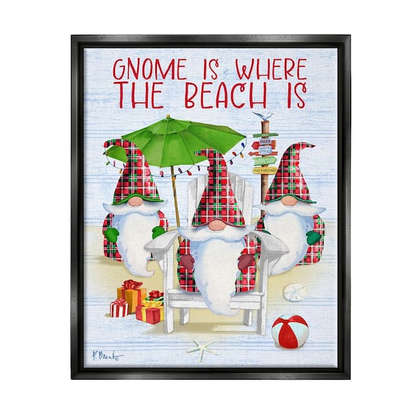 Stupell Industries Tropical Christmas Gnomes by Paul Brent 1-Piece Floater Frame Graphic Print Fantasy Poster Art Print 21 in. x 17 in.