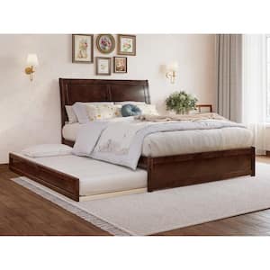 Andorra Walnut Brown Solid Wood Frame Full Platform Bed with Panel Footboard and Twin Trundle