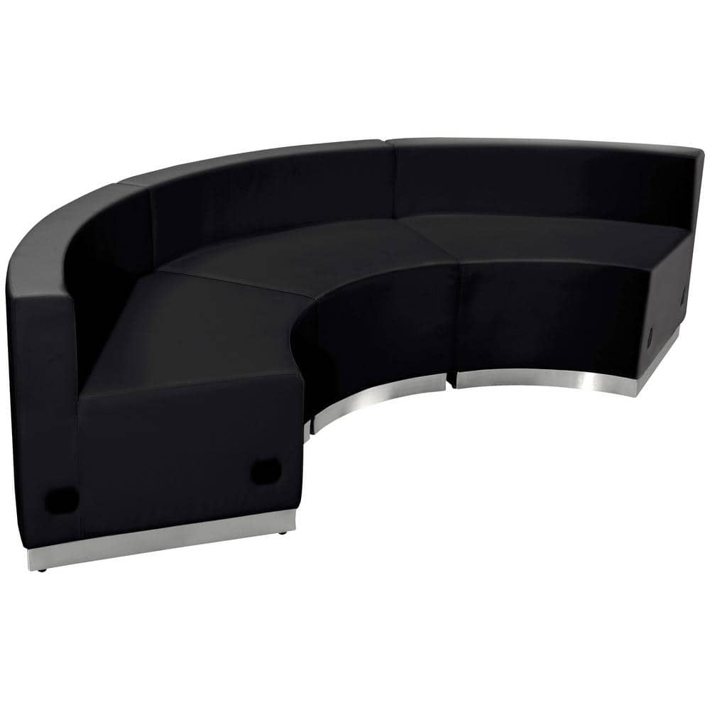 Elegant Black Faux Leather 3-Piece Reception Set with Metal Base