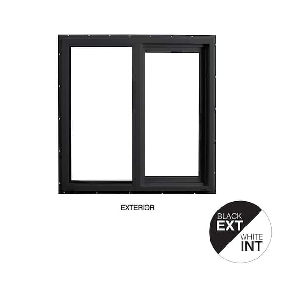 Ply Gem 35.5 in. x 35.5 in. Select Series Horizontal Sliding Left Hand Black Vinyl Window with White Int, HPSC Glass and Screen