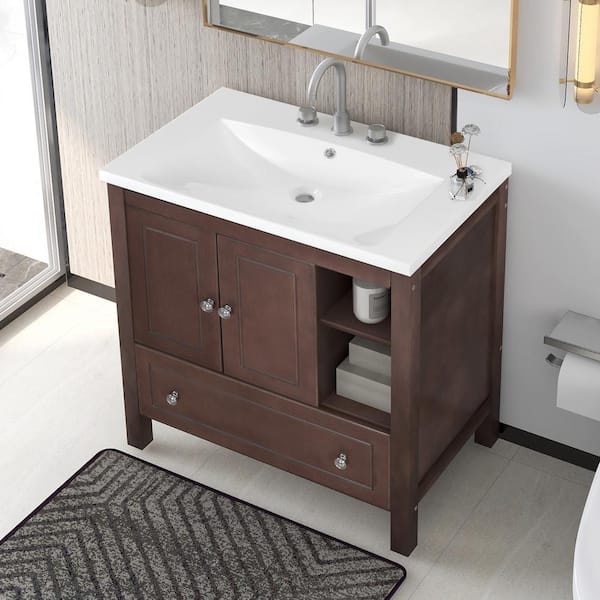 P PURLOVE 36 Modern Bathroom Vanity with Ceramic Basin Sink, Combo Cabinet  Under-Mount Sink,Bathroom Storage Cabinet with Two Cabinets and 5