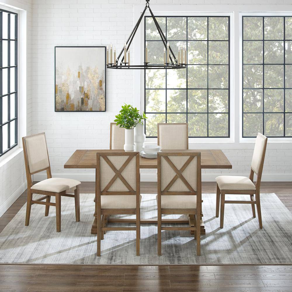 Joanna Rustic Brown 7-Piece Dining Set with Upholstered Chairs