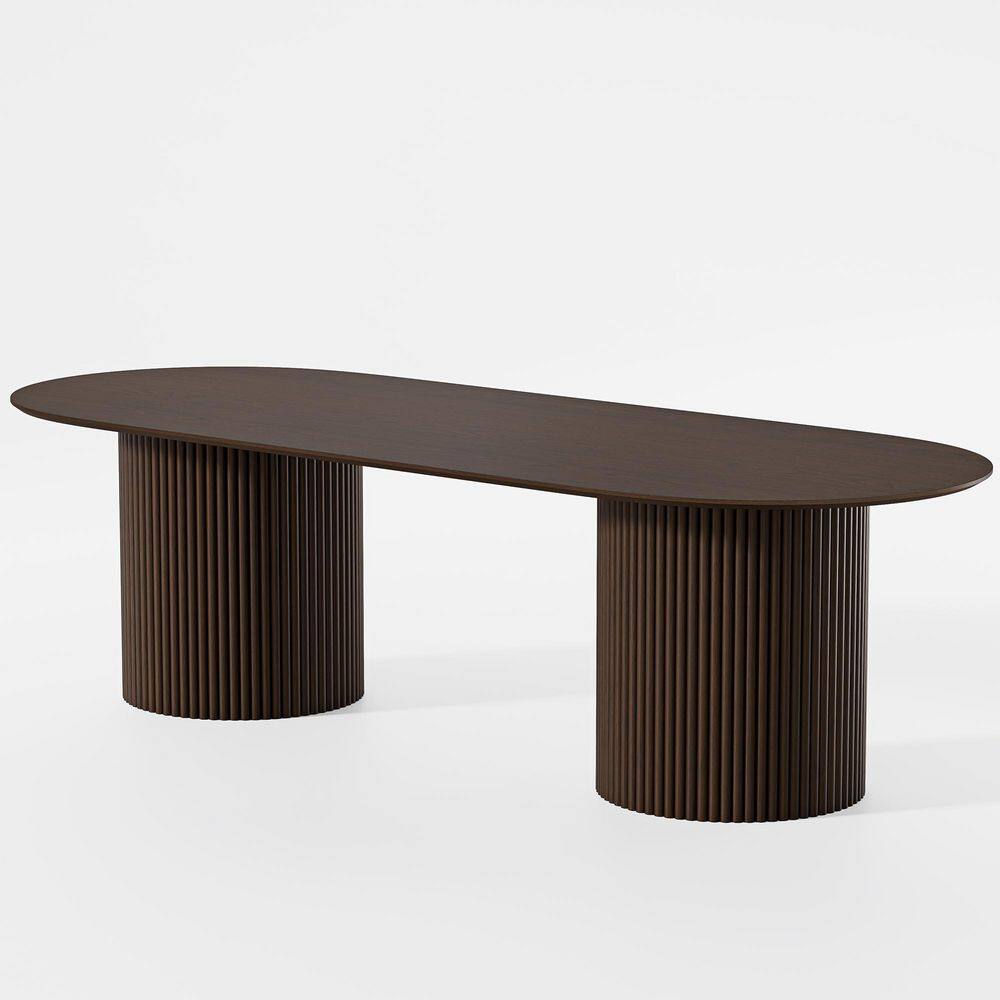 Oval Walnut Wooden Solid Wood 86 in. Double Pedestal Base Wood Dining Table (Seats 10)