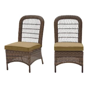 Beacon Park Brown Wicker Outdoor Patio Armless Dining Chair with CushionGuard Toffee Tan Cushions (2-Pack)