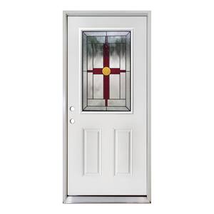 36 in. x 80 in. Element Series Zia Inswing Half Lite Right-Hand Decorative White Primed Steel Prehung Front Door