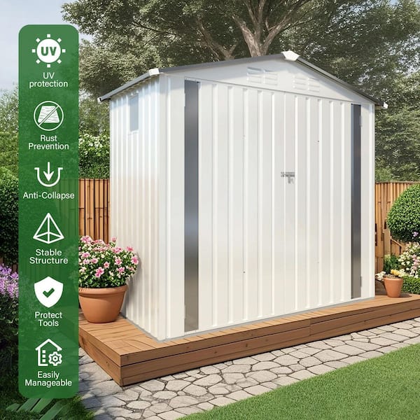 Huluwat White 6 ft. W x 4 ft. D Metal Outdoor Storage Shed with