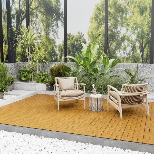 1 ft. x 1 ft. Quick Deck Tile Outdoor Solid Pine Wood Deck Tile Primed in Natural Grain (10 sq. ft. Per Box)