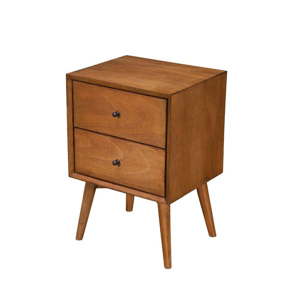 Mid-Century Modern Mahogany 2-Drawer Nightstand in Light Maple Brown